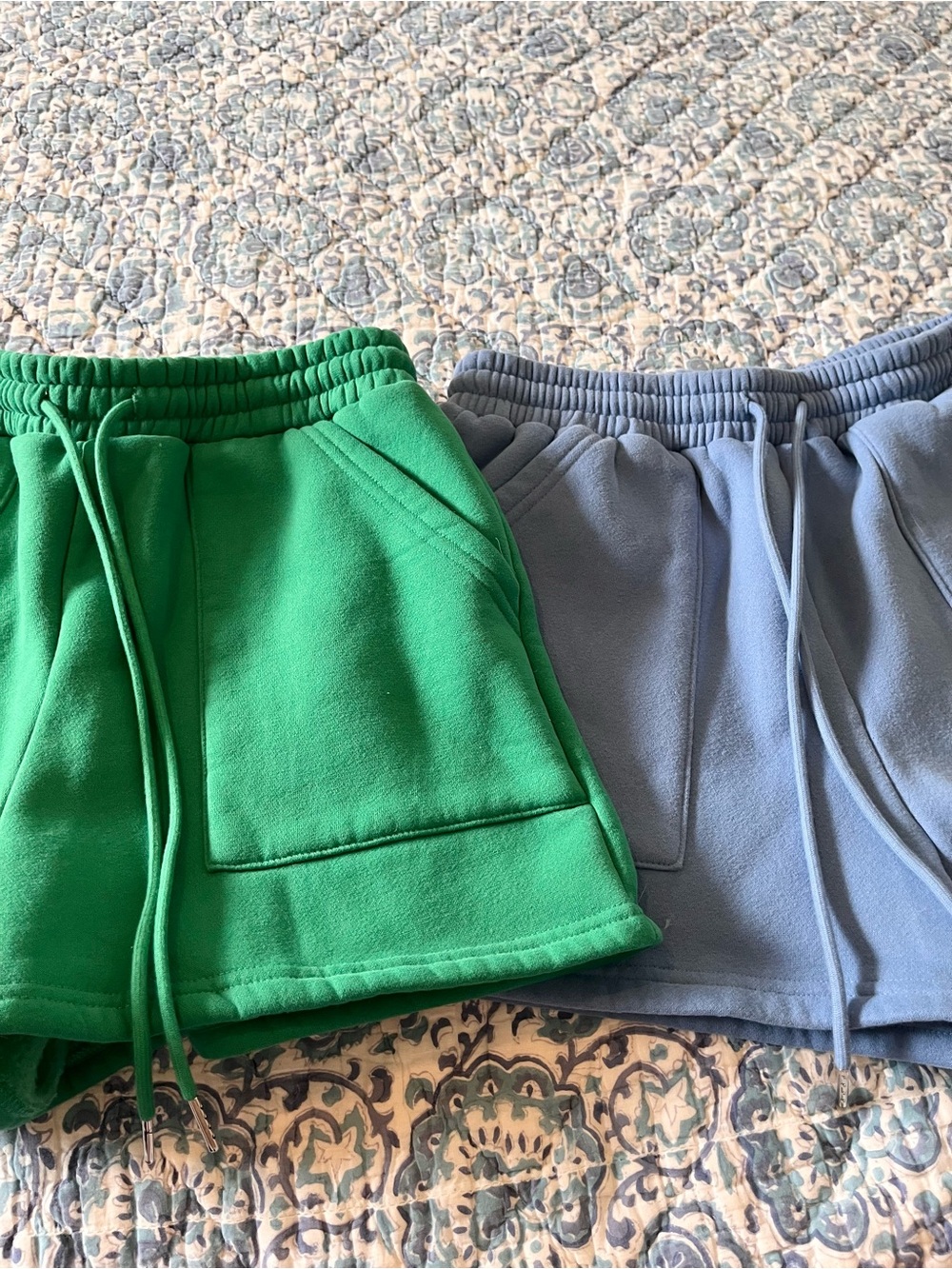 COZY SOFT Green and Light Blue Drawstring Sweatshorts